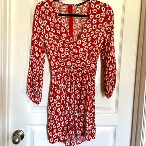 Zara, size medium, red orange, silky feel, floral romper.